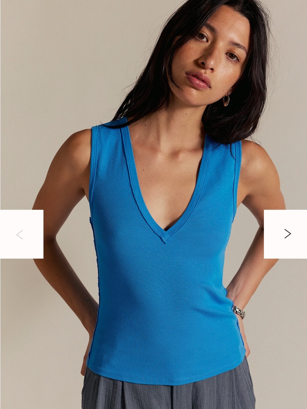 We The Free V-Neck Ribbed Tank Top in Bright Blue
